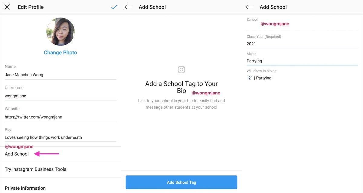 インスタグラム 大学名卒業年などプロフィールに表示する「スクールタグ」をテスト中！。学校の生徒を簡単に見つける&メッセージ送信など。Instagram新機能最新情報2018