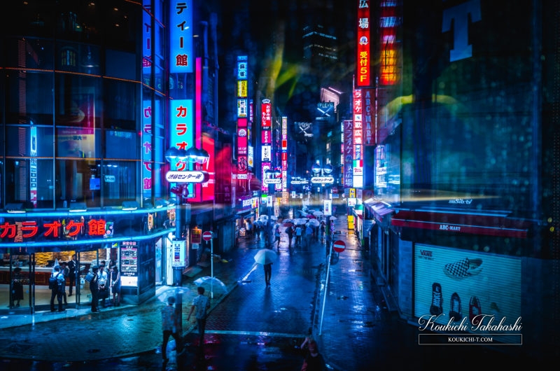 Adobe Lightroom 写真現像レタッチサンプル Before After ガラス越しの雨の渋谷センター街 tokyo freelance photographer