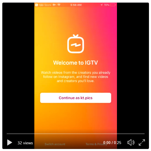 インスタグラム IGTVの使い方！動画有。初回起動とチャンネルの感じ動画投稿方法動画閲覧画面投稿動画はURL発行されてブラウザ閲覧も可能！Instagram新アプリIGTV基本操作方法最新情報