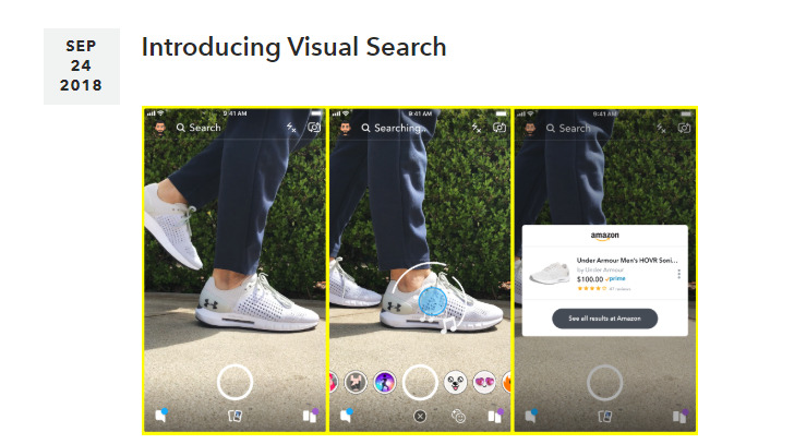 スナップチャットがビジュアル検索機能を開発中！カメラで対象物やバーコードを読み取りAmazonの商品検索結果へ。Snapchat新機能/最新情報2018