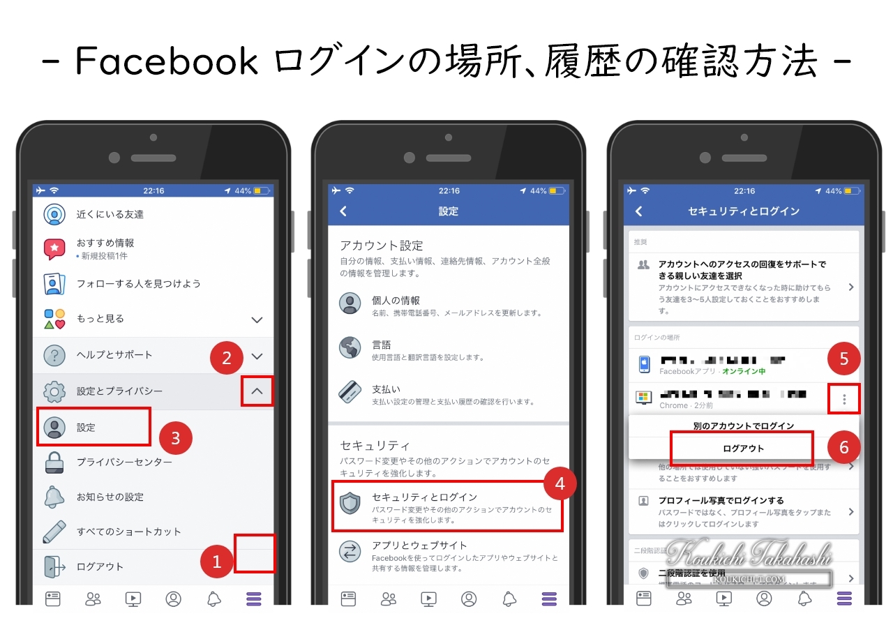 Facebookセキュリティ対策 ログインの場所 履歴の確認方法 やり方 フェイスブック セキュリティとログイン デバイスログアウト方法 Koukichi Takahashi Photography