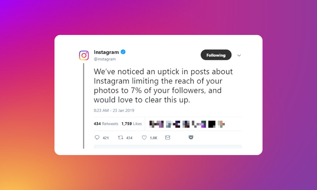 インスタグラム「写真がフォロワーの７%にしか表示されないバグ」発覚。修正予定＋フィード表示アルゴリズム説明するも「いいから時系列順に戻せ」とユーザーがTwitterで大騒ぎ。Instagram最新情報2019