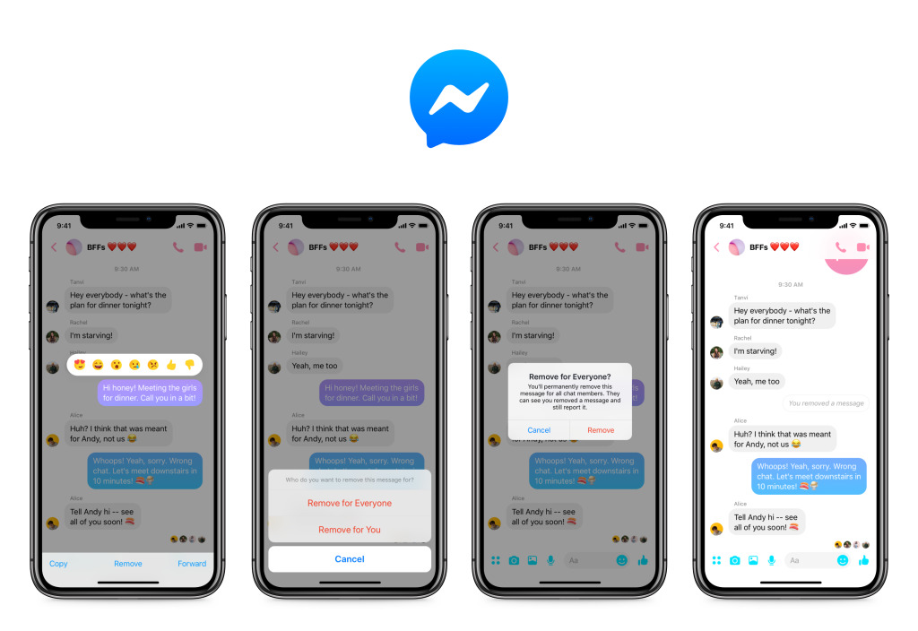 速報！Facebook Messenger送信後メッセージ削除(受信者側も)機能正式実装開始！全世界のiOS/Androidユーザー対象。フェイスブック新機能/アップデート最新ニュース速報2019