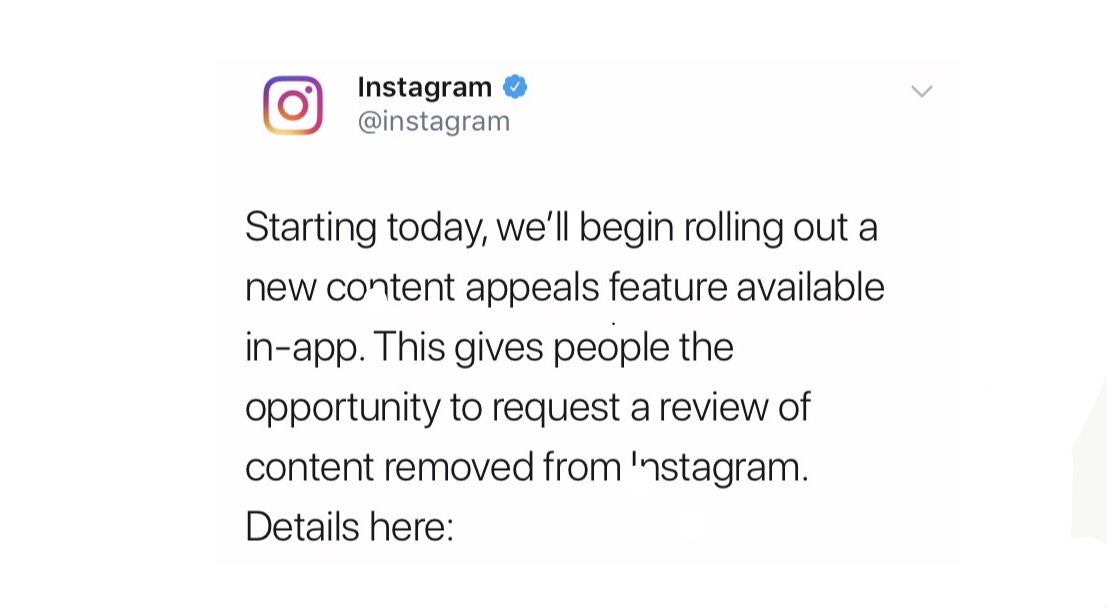インスタグラム、違反報告により削除されたコンテンツへの異議申請機能を本日から公開！Instagram新機能/アップデート最新情報2019