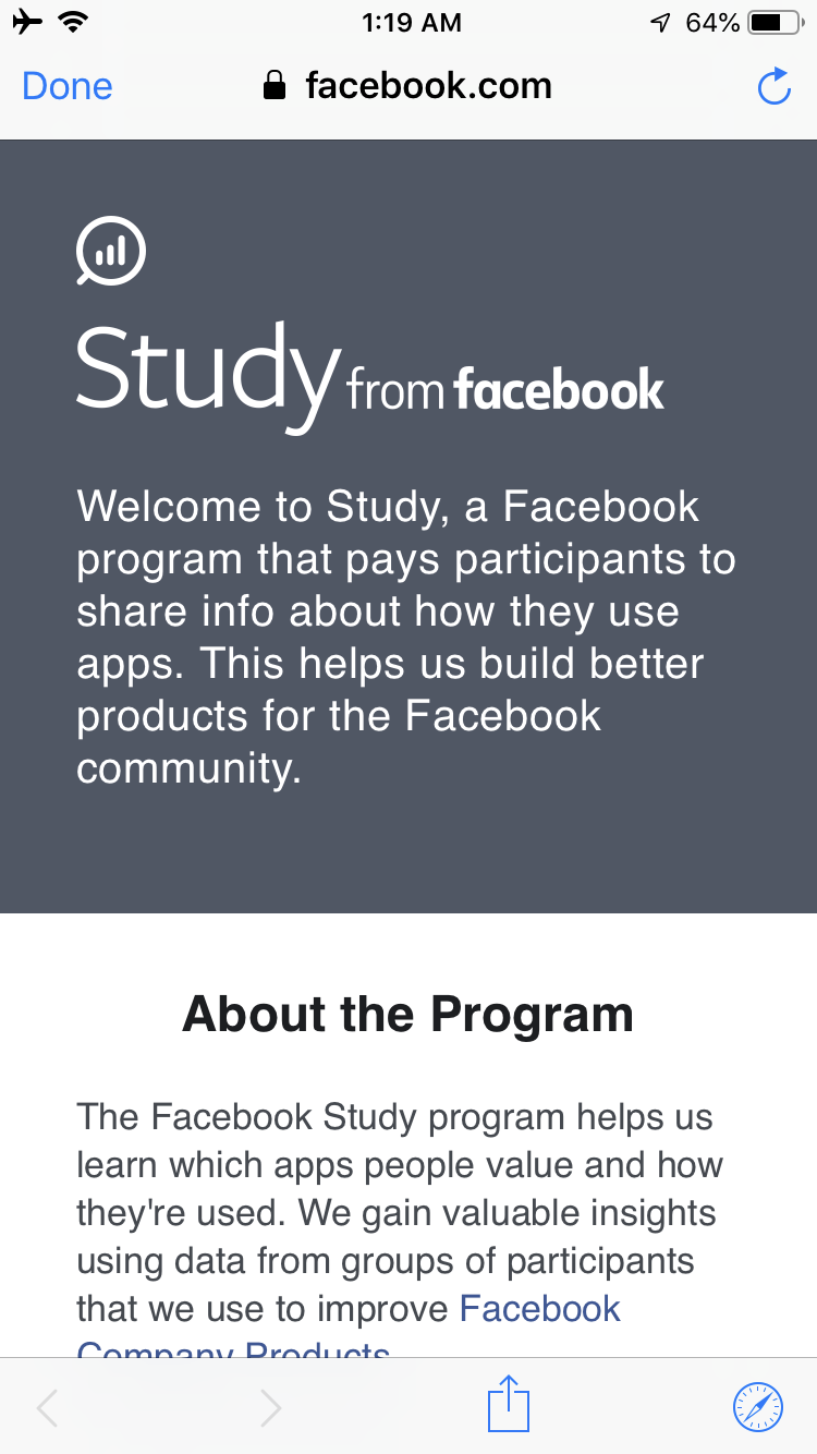 「Study from Facebook」個人情報買取アプリ再来！今度はオープンに。月額２０ドルでユーザーのスマホ使用状況監視で問題になった「Facebook Research」代替え？フェイスブック最新情報2019年6月