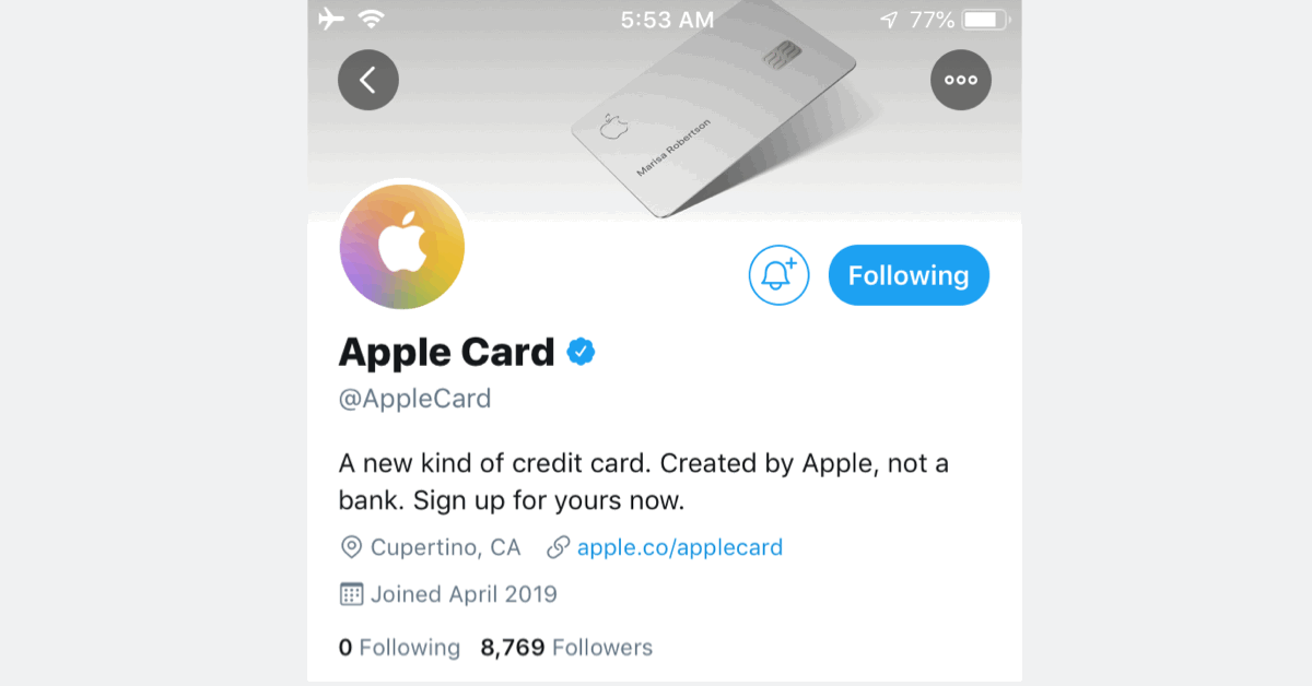 アップルカードの公式Twitterアカウント登場！@ AppleCard Apple最新情報 2019年8月