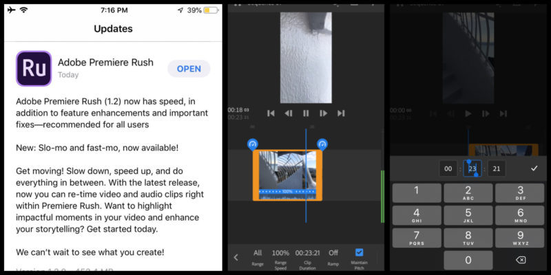 Premiere Rushにスピード調整機能!スマホで動画をスロー、スピードアップ編集可能に!Adobe Premiere Rush新機能/アップデート最新情報 2019年8月6日