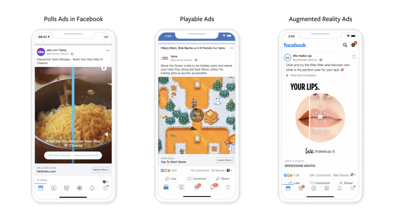 Facebookが新たな広告フォーマット3種発表！アンケート広告/プレイアブル広告/AR（拡張現実）広告。フェイスブック広告 ビジネス向け最新情報 2019年9月